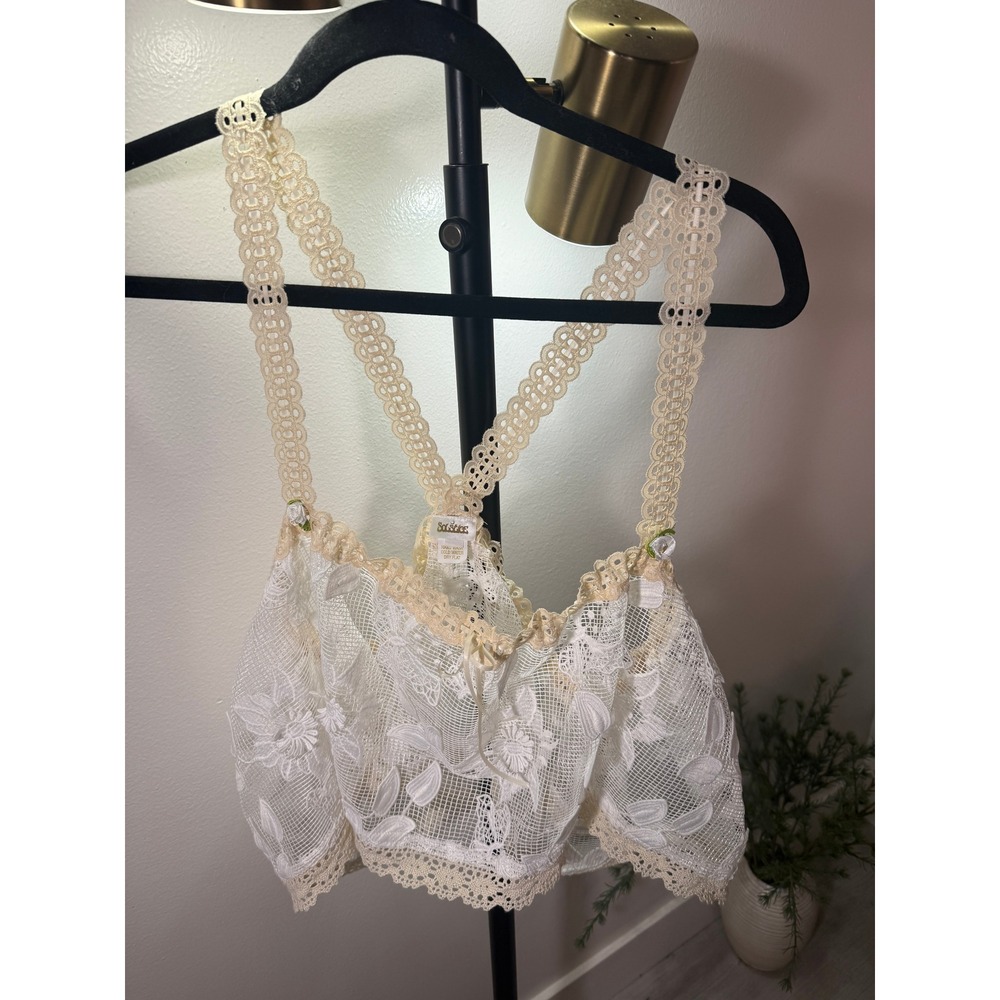 Solstice intimates tank LG ruffled lace ivory floral bows trendy layering LG euc